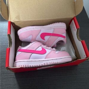 Nike Dunk Low, Toddler 7c, Pink and white.